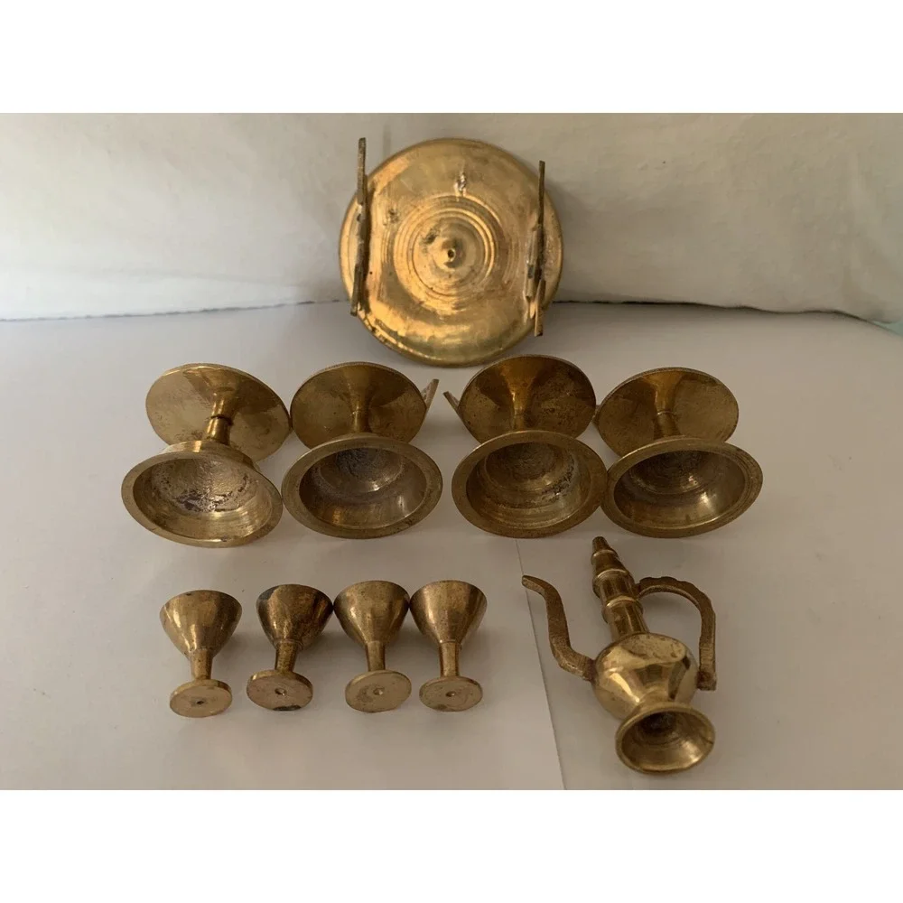 Miniature Brass Table Chairs Goblets & Pitcher LOT of 10 Doll House Decor India
